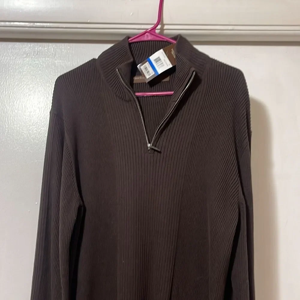 Perry Ellis Dark Chocolate Quarter-Zip Sweater NWT xl